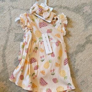 Willow Kids Cream Fruit Print Dress with Headband